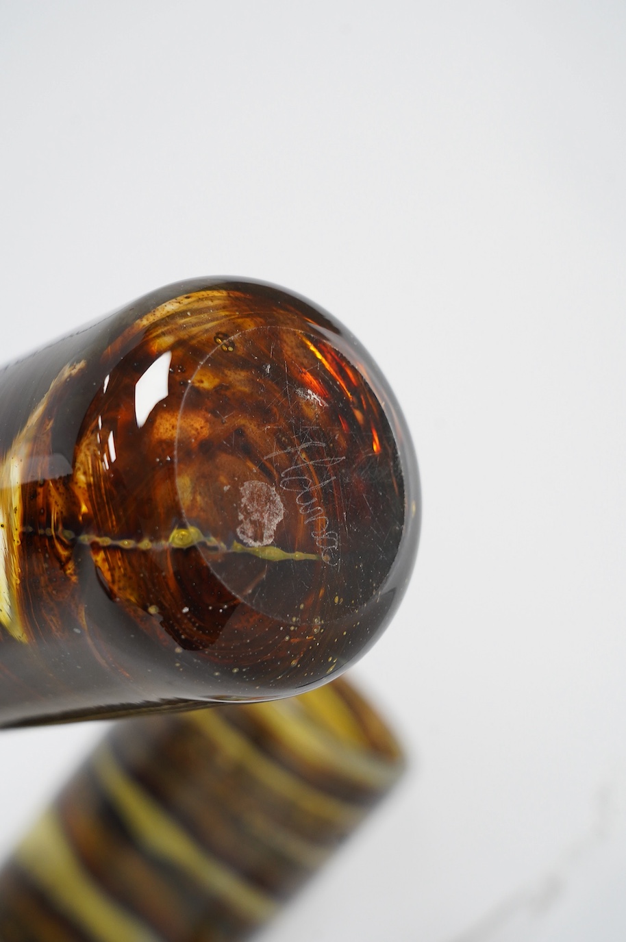 Two Michael Harris glass vases and two Mike Frohlich glass items, tallest 25cm. Condition - good